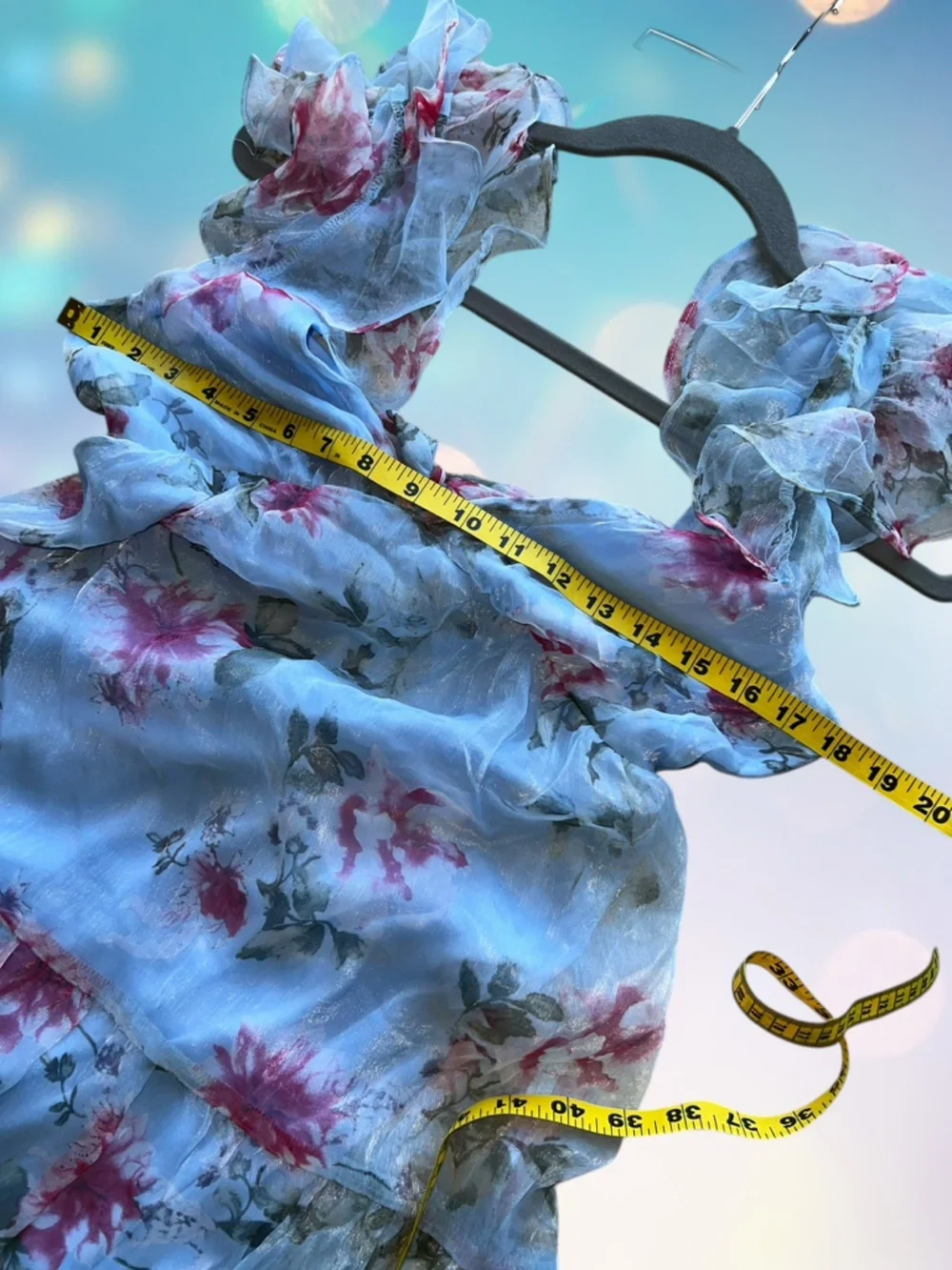 Boho Cottagecore Blue Floral Maxi Dress NWT Ruffle Sleeve Flowy Spring Small 🩵 - Picture 8 of 11